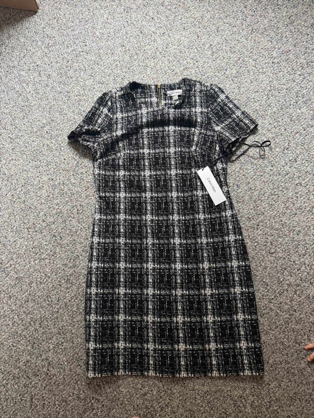 Calvin Klein Black and White Plaid Midi Sheath Dress